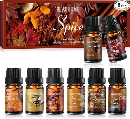 8 Pack Fall Essential Oil Set, Essential Oils for Diffusers for Home, Autumn Fragrance Oils for Candle and Soap Making, Aromatherapy Oils Gift for Women & Men, with Pumpkin Spice, Cinnamon, Vanilla
