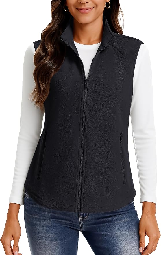 TACVASEN Women Polar Fleece Zip Up Vest with Pockets Lightweight Outerwear | Warm Thermal Sleeveless Jacket Suitable for Hiking Camping Travelling in Cool Autumn and Winter Weather