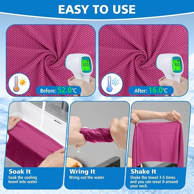 24 Pack Cooling Towels Bulk for Neck and Face 40"x12" Ice Cooling Sweat Rags Microfiber Soft Breathable Soft Chilly Towel for Yoga Golf Sport Running