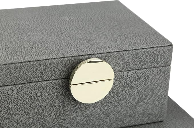 HofferRuffer Faux Leather Jewelry Boxes, Decorative Boxes Storage Accessory Organizer with Gold Hardware Decor, Classic Vegan Leather Set of 2 Pieces (Dark Grey)