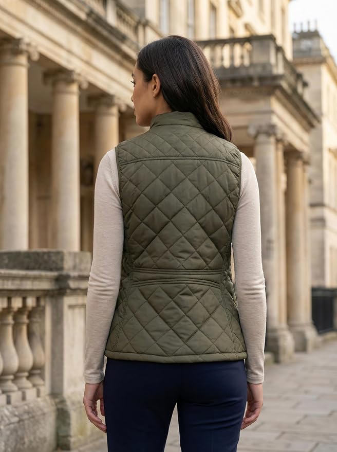 Fuinloth Women's Quilted Vest Lightweight Puffer Stand Collar Zip Gilet | 4 pockets with 2 inner storage. Quilted padded warm gilet. Fall winter outerwear layering vest for travel hiking daily wear.