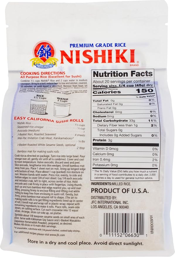 Nishiki Premium Rice Musenmai Premium Medium Grain White Rice, 2 Pound (Pack of 12)