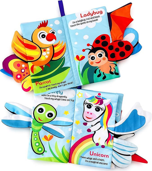 BabyBibi Touch My Wings Soft Crinkle Books for Babies - Touch and Feel Sensory Baby Sensory Toys to Help Early Development & Motor Skills - for Ages 0 Months+