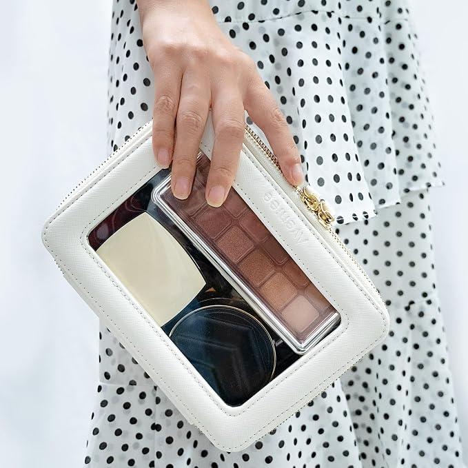 Aveniee Clear Makeup Bag Organizer,Large Travel Toiletry Bag for Women, Waterproof Cosmetic Pouch with Zippers,Car Organizers and Storage Case for Accessories,White
