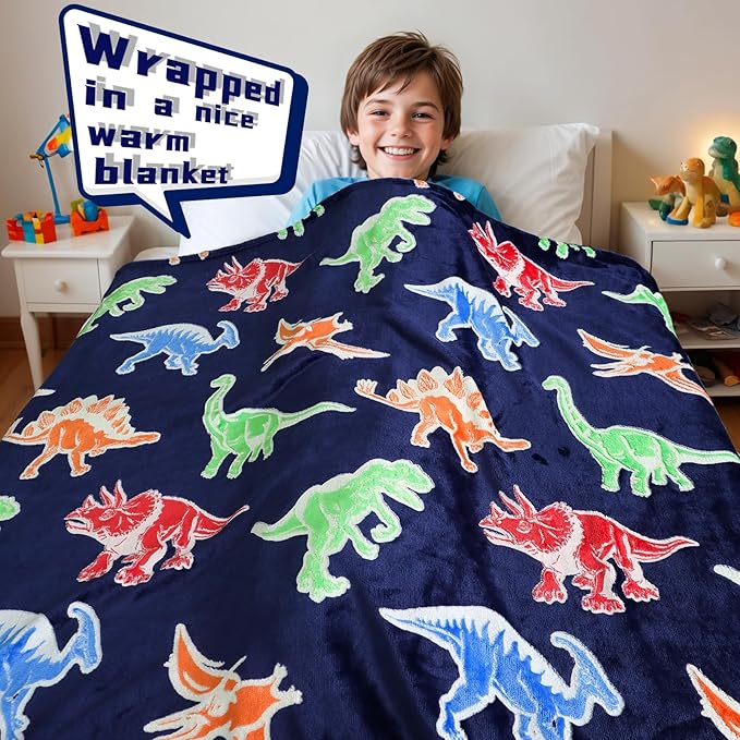 BORORO Dinosaur Blanket for Boys Girls-Soft Dino Glow in The Dark Blankets-Kids Dinosaur Toys Gifts for Boy Girl 50x60 Inch