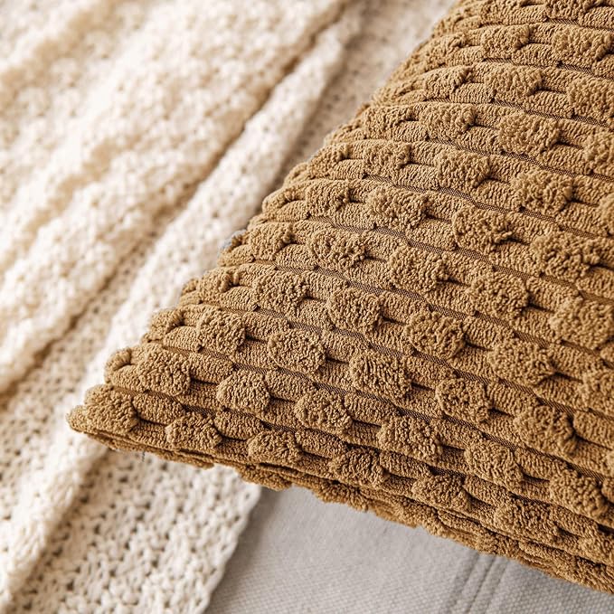 MIULEE Decorative Throw Pillow Covers 18x18 Light Coffee Textured Corduroy | Pack of 2 Striped Pillow Covers Modern Farmhouse Fall Home Decor for Couch Bed Sofa Living Room