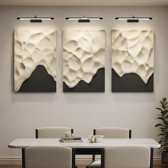 Large 3D Textured Wall Art Decor for Living Room, 3 Piece Modern Abstract Minimalist Artwork for Walls, Contemporary Geometric Paintings Wall Decor for Hallway, Dining Room and Office, 24x36 In