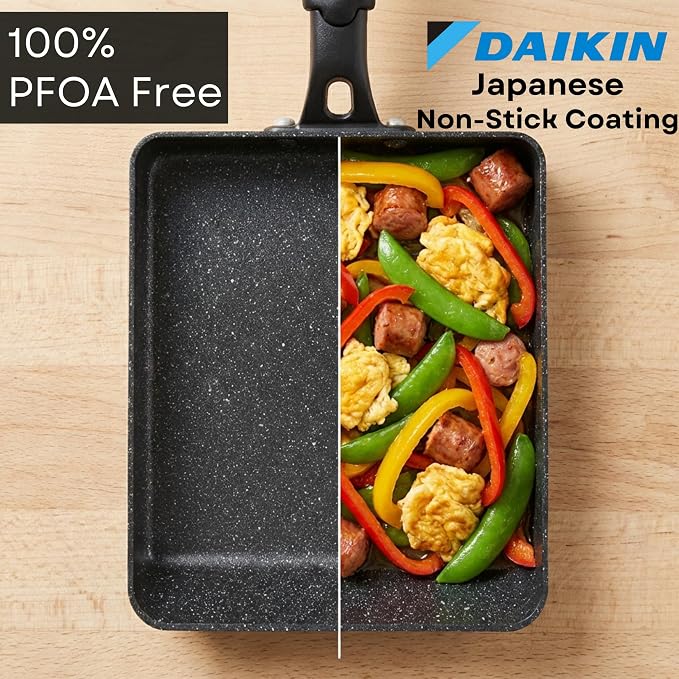 HAPPI STUDIO Tamagoyaki Pan - Japanese Egg Pan with Lid, Square 7x6 Inch | Japanese Omelette Pan For Rolled Omelets - Nonstick Tamago & Square Frying Pan, Induction Ready, Heat-resistant Handle