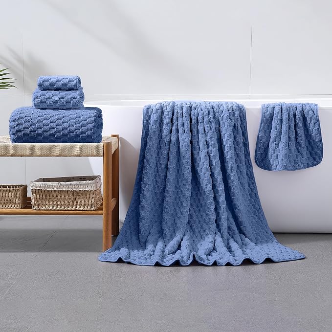 Oversized Bath Towels 40x80 Inches Extra Large Bath Sheets for Adults Super Soft Quick Dry Highly Absobent Microfiber Shower Towels for Bathroom（Blue, 6Piece
