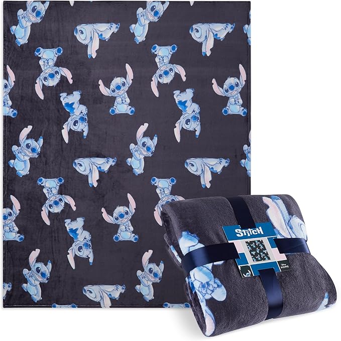 Disney Stitch Throw Blanket Soft Fleece Blanket Bedroom Accessories 59 x 51” (Blue Stitch)