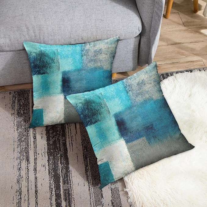 Emvency Throw Pillow Covers Set of 2, 26 x 26 Inch, Abstract Modern Teal | Turquoise Painting Outdoor Decorative Square Pillow Cases Couch Cushion Case for Couch Bed Sofa Living Room Home Decor