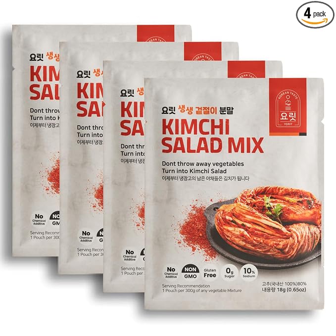 Yorit Instant Kimchi Salad Seasoning Mix, Korean Gochugaru, 4 Pack | Make Fresh Kimchi-Style Salad in Minutes; No Added MSG, Mild Gochugaru Heat; Great on Tacos, Rice, Eggs & K-BBQ