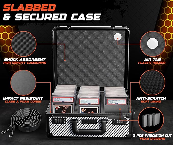Graded Card Storage Box - Lockable PSA Slab Case for Graded Cards, Baseball and Sports Card Case, Baseball Storage Box Holds 120 Slabs or 480 Toploaders Fits BGS SGC, Fits Popular Trading Cards