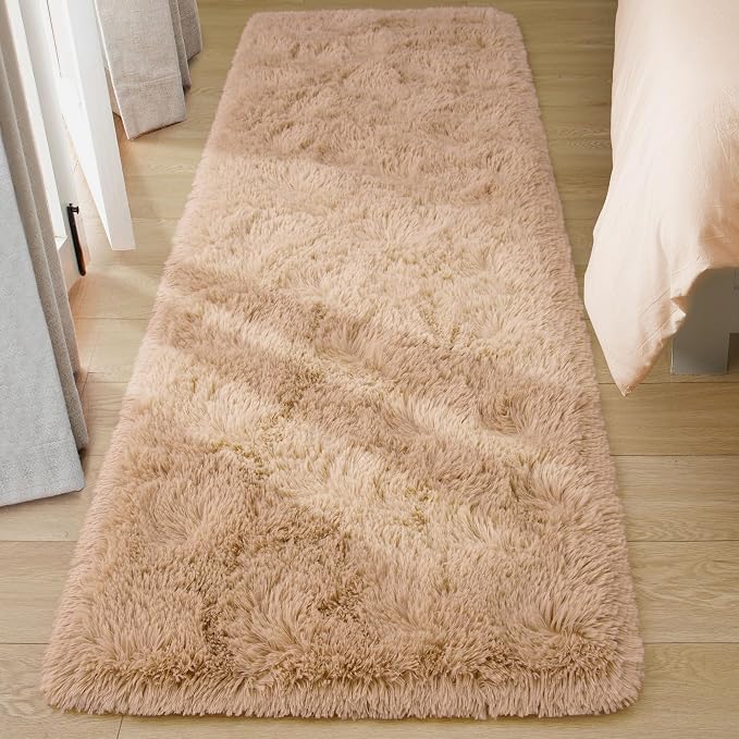Tepook Soft Runner Rugs for Bedroom Living Room, Fluffy Plush Rug 2x6 for Kids Girls Room, Shag Furry Area Rug Non Slip Carpet for Nursery Children Dorm Home Decor, Beige