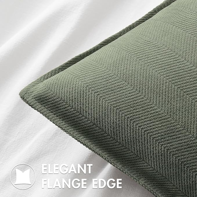 MIULEE Pack of 2 Army Green Euro Shams Chenille Pillow Covers 24x24 Inch | Decorative Soft Couch Throw Pillows,Farmhouse Cushion Covers,Elegant Design for Sofa,Bed,Living Room,Summer Decor