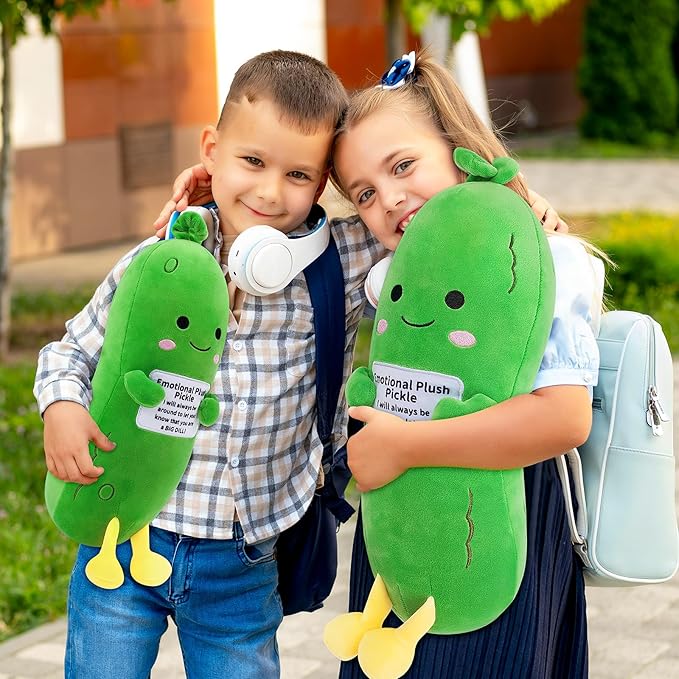 Emotional Plush Pickle,Pickle Stuffed Animal-12.6” Food Plushies Cucumber Stuffed Animal with Positive Words,Kawaii Plush Toys Birthday Gifts,Cute Vegetable Plushie Pillow for Kids Adults