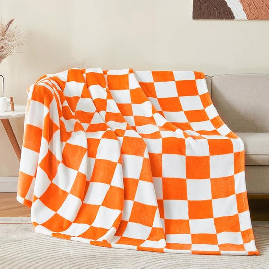 BEDELITE Plaid Twin Blanket for Checker Neyland, Orange & White 60"x80" | Tennessee vols Decor, Gift for Vol Nation,100% Polyester Microfibe, Soft, Lightweight Warm, Machine Washable, for Couch Bed