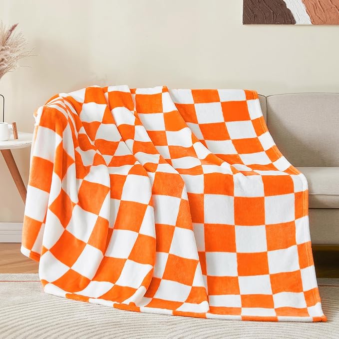 BEDELITE Plaid Throw Blanket for Checker Neyland, Orange & White 50“x60” | Tennessee vols Decor, Gift for Vol Nation,100% Polyester Microfibe, Soft, Lightweight Warm, Machine Washable, for Couch Bed