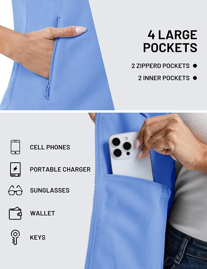 TACVASEN Women Polar Fleece Zip Up Vest with Pockets Lightweight Outerwear | Warm Thermal Sleeveless Jacket Suitable for Hiking Camping Travelling in Cool Autumn and Winter Weather