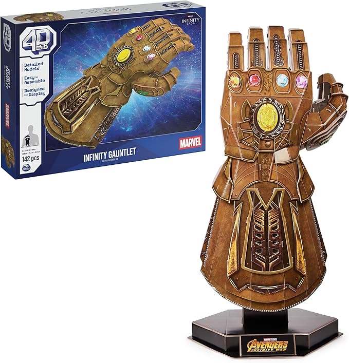 4D Build, Marvel Infinity Gauntlet 3D Puzzle Model Kit with Stand 142 Pcs | Thanos Desk Decor | Building Toys | 3D Puzzles for Adults & Teens 12+