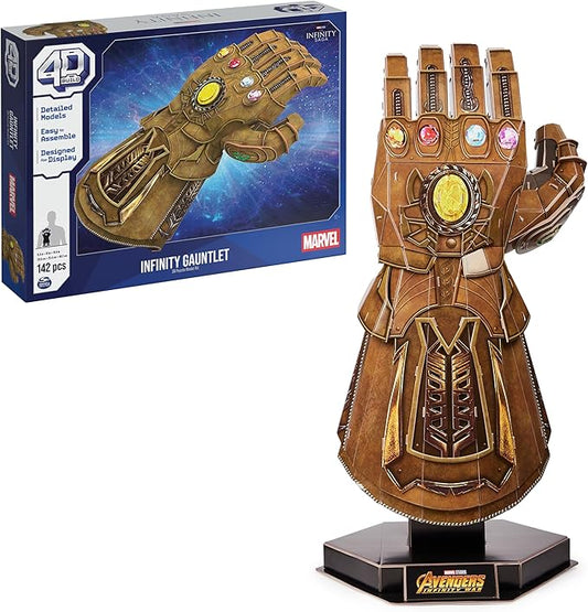4D Build, Marvel Infinity Gauntlet 3D Puzzle Model Kit with Stand 142 Pcs | Thanos Desk Decor | Building Toys | 3D Puzzles for Adults & Teens 12+