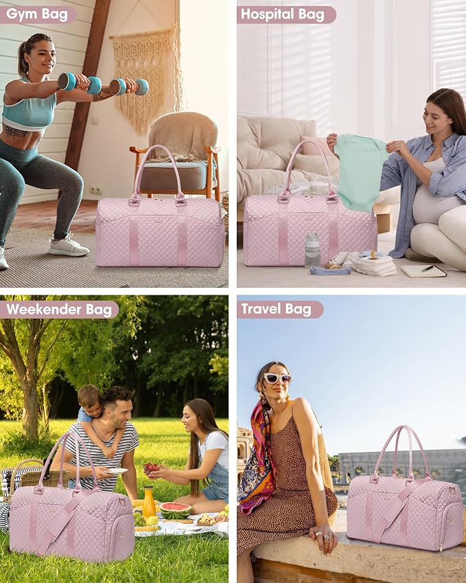 Women Weekender Travel Duffle Bag: Travel Duffel Overnight Bags with Shoe Compartment Large Carry on Tote with Toiletry Bag Weekend Traveling Yoga Gym Hospital Bag for Women with Wet Pocket Pink