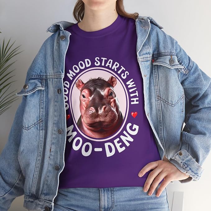 Good Mood Starts with Moo Deng Unisex T-Shirt, Funny Moo Deng Good Mood Minimalist Men and Women Shirt