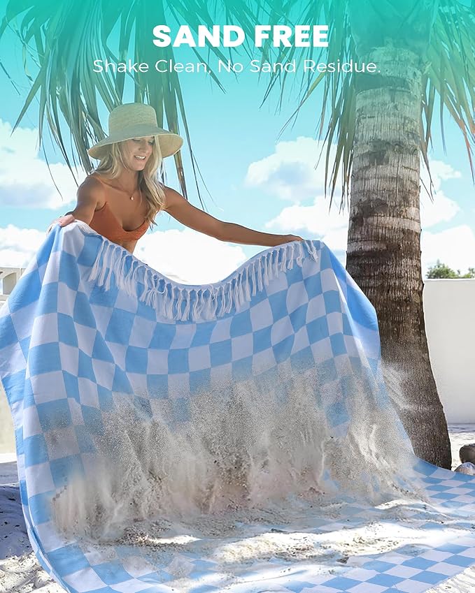 Antfuny Turkish Beach Towels Quick Dry Sand Free Lightweight Thin Sandproof Extra Large XL Towel Adult Bath Swim Towel Packable Camping Yard Essentials Blue