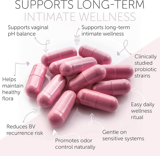 Bacterial Vaginosis Symptoms Relief for Women | Natural Homeopathic Supplement for Odor, Itching, Discharge, BV, and Vaginal Microbiota Imbalance | 60 Capsules for pH Balance and Daily Support