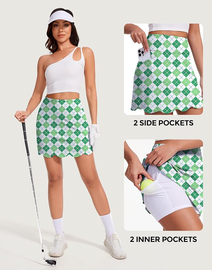 Skorts for Woman with Pockets 16" Golf Athletic Skirts Scalloped Hem Tennis Skirt Dressy Casual