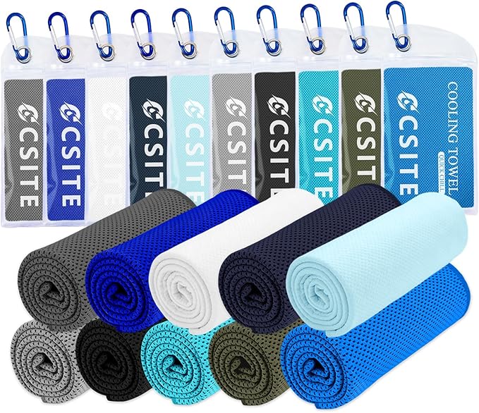 CSITE 10 Pack Cooling Towels (47"x12") for Neck and Face, Ice Towel for Hot Weather, Soft Breathable Chilly Gym Towels, Microfiber Towel for Work Out, Yoga, Running, Camping & More Activities