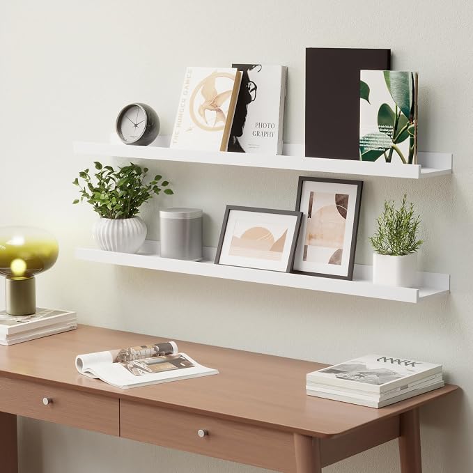 Boswillon Floating Shelves Set of 2, Long Wall Shelf with Lip, 36in, Oak | Display Ledge Shelf for Room Wall, Wall Decor Shelves for Bathroom, Living Room, Bedroom, Kitchen, Nursery Room, Modern, Wood