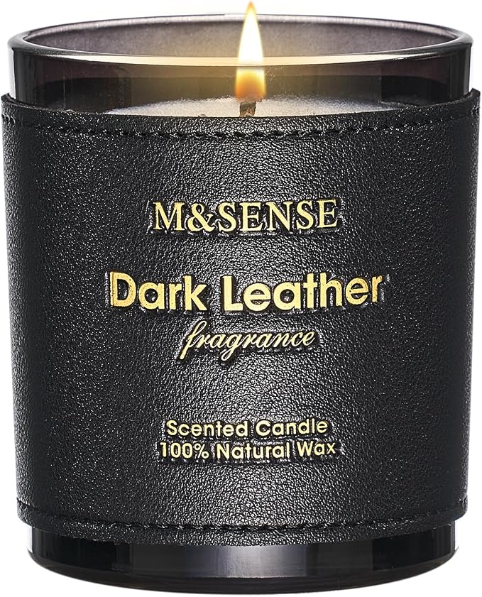 M&SENSE Tobacco Leather Berries Vegan Soy Candle, 10oz | 42-Hour Long Burning, Winter Home Fragrance, Cozy Relaxation, Housewarming Gifts for Father