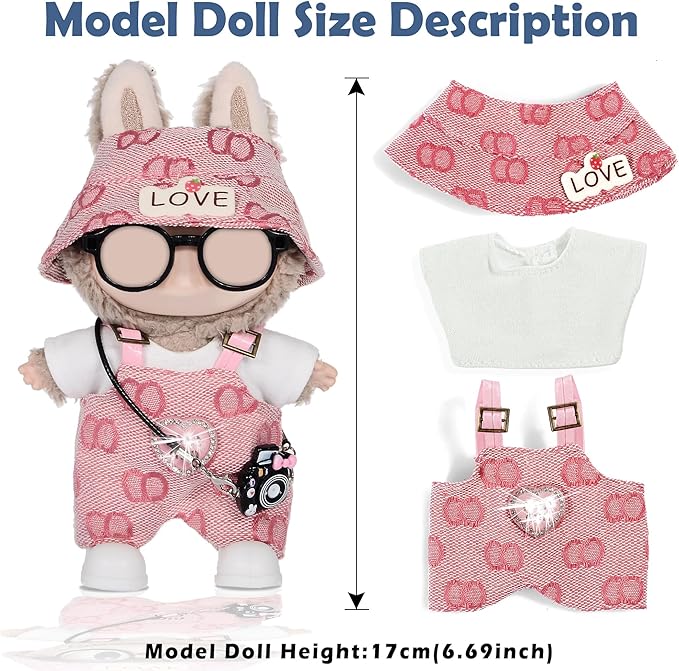 iBayda Total 3 Sets Doll Clothes Accessories for 17cm Dolls Include: 3 Hats, 3 Tops, 3 Rompers, 1 Bag, 1 Glasses and 1 Shoes- Soft & Stylish Costume Accessories (Doll Not Icluded)