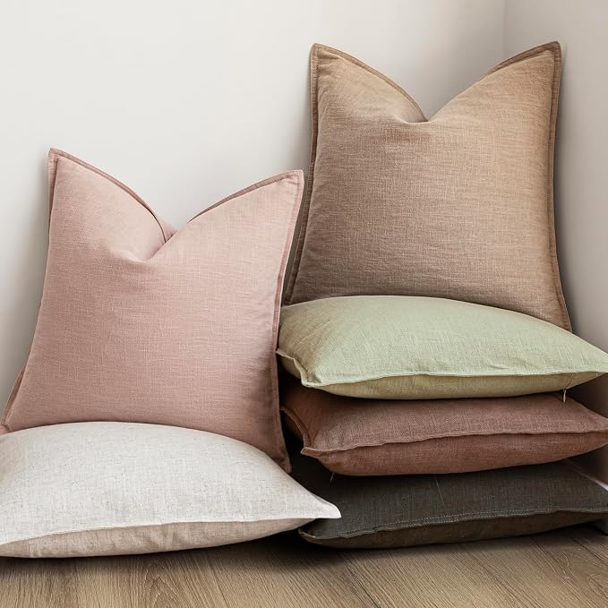 Foindtower Pack of 2, Decorative Linen Solid Throw Pillow Covers Soft Accent Cushion Case Boho Farmhouse Pillowcase for Chair Couch Sofa Bedroom Living Room Home Decor 22 x 22 Inch Light Sage Green