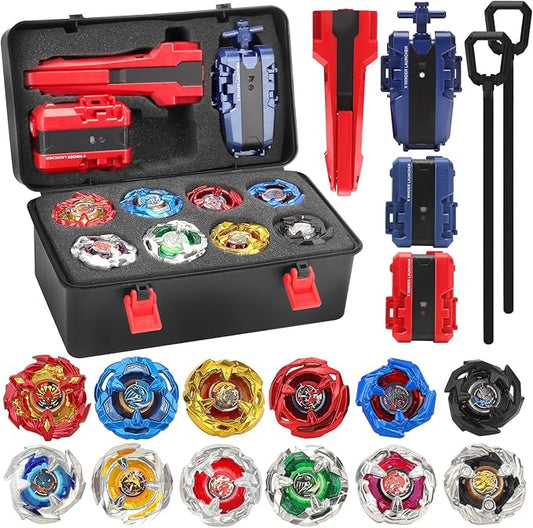 X Battling Top Gyro Toy Set, 12 Spinning Tops, 3 Launchers with Storage Box, Turbo Set Metal Fusion Game,Birthday Gift for Kids Children Boys Ages 6+