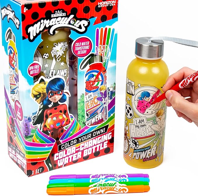 Horizon Group USA Miraculous Create Your Own Color-Changing Water Bottle – Color Your Own Water Bottle – Ages 6+