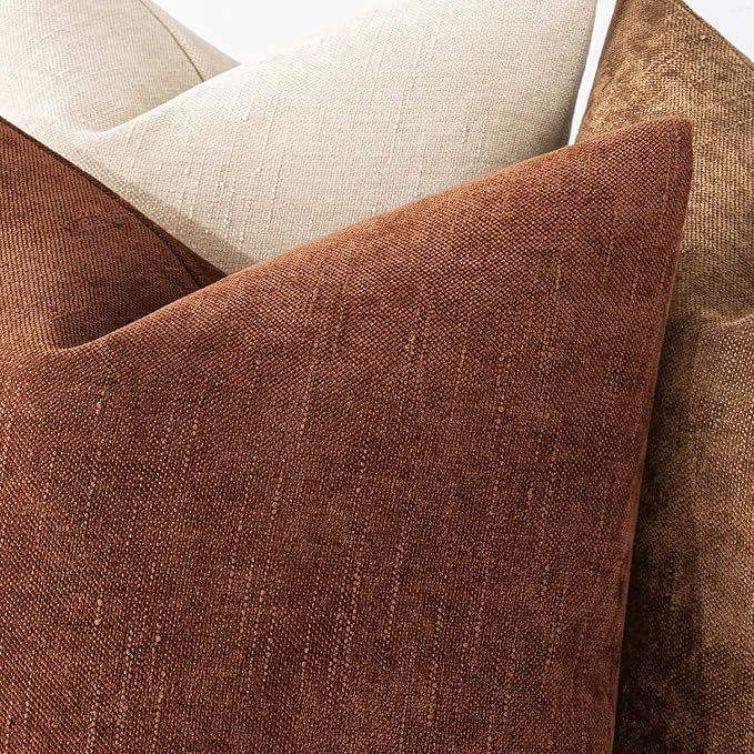 MIULEE 12x20 Inch Lumbar Textured Chenille Fall Pillow Covers Dark Rust | Pack of 2 Fall Decorative Soft Throw Pillows, Solid Cushion Covers, Modern Home Decor for Couch Sofa Bedroom Living Room