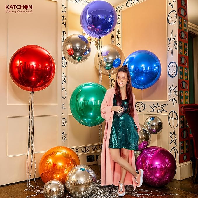 KatchOn, Multicolor 4D Foil Balloons, 22 Inch – Pack of 6 | Round Foil Balloons for Christmas Decorations, Wedding, Birthday Party, Baby Shower Decorations, Winter Party, New Year Décor