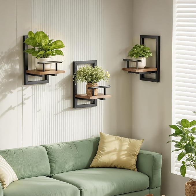 Sbosbo Floating Shelves for Wall Plant Shelf Indoor Wall Mounted Shelves | Wall Planters for Indoor Floating Plant Shelves for Bedroom, Living Room, Kitchen, Office, Bathroom Decor (3 Pack)