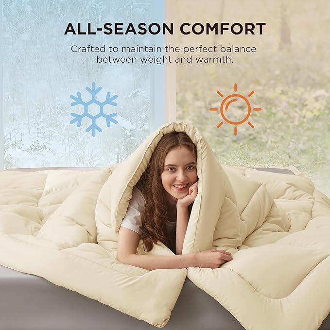Bedsure Comforter Duvet Insert - Quilted Comforters Twin XL Size, All Season Duvet, Down Alternative Bedding Comforter with Tabs,Gifts for Women/Men,Cream,Twin XL 92 x 68 Inches