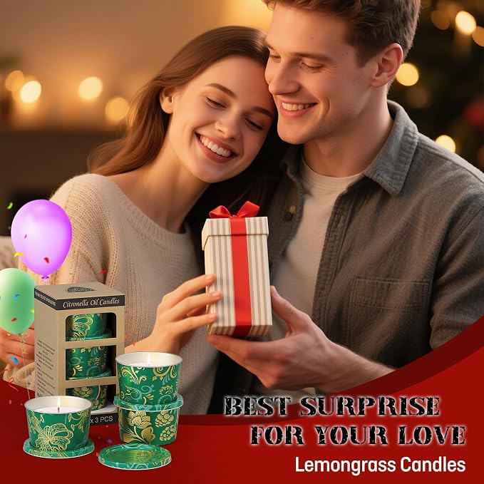 Portable Citronella Candles for Outdoor Patio - 3 Pack 2.2oz Travel Size Natural Soy Wax Candles in Shatterproof Tins, 30 Hours Total Burn Time for Camping, Fishing, Backyard Party & Deck Décor