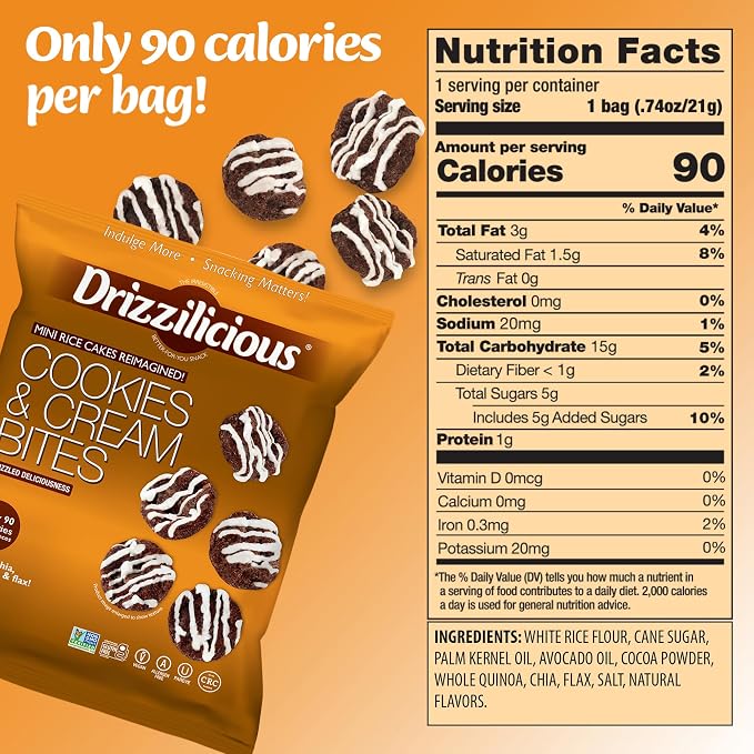 Drizzilicious Mini Rice Cakes Variety Pack- Rice Crisps, Healthy Snack for Adults and Kids, Flavored Rice Cakes, Vegan, Gluten Free Snack, Allergen Free, Only 90 Calories Per Bag- 0.74 oz (Pack of 12)