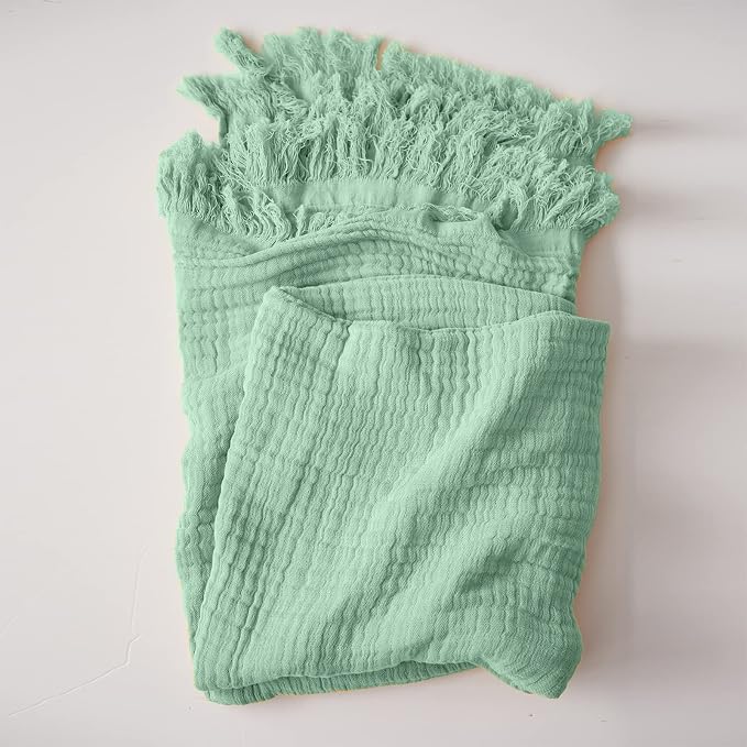 Simple&Opulence Cotton Muslin Throw Blanket for Bed, Couch, Knit Woven Gauze Blanket with Tassels, Soft Lightweight Cozy Pre-Washed Breathable Farmhouse Decoration for All-Season (Mint Green)