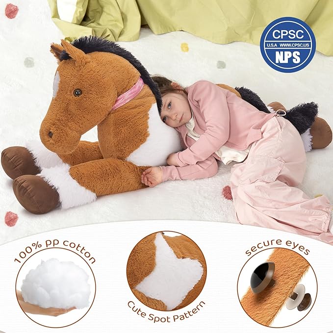 MaoGoLan Large Horse Stuffed Animal for Boy, Big Horse Plush Toy for Girl, Ridable Stuffy Pony for Kid, Stuffed Pony Plush Pillow for Baby Shower, Birthday Gifts or Party Favor, 47 inches