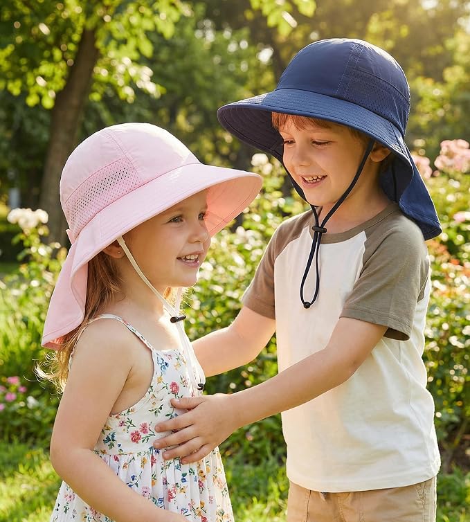 Toddler Baby Sun Hat Kids Summer Beach Essentials Adjustable Beach Hats with Bucket Wide Brim for Boys Girls Age 0-14 Years