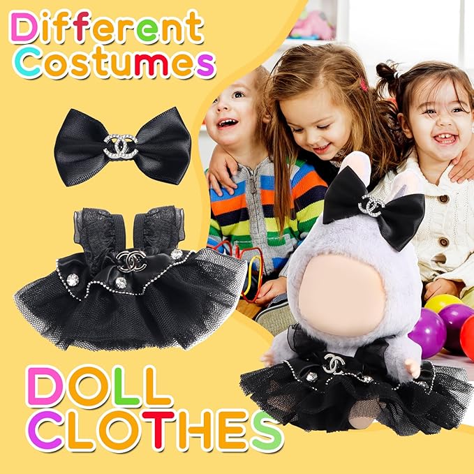 17cm Doll Clothes - 2PCS Skirt and Hairpin，6.7 Inches Pretty Black and White Skirt Doll Accessories,
