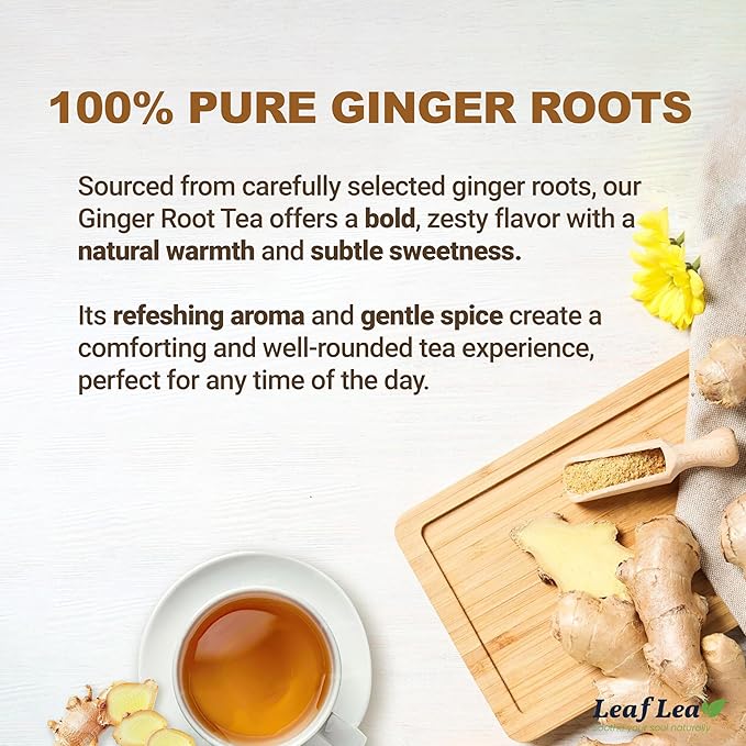 LeafLea Ginger Tea Bags, Strong Ginger Herbal Tea, 160 Count Bulk | Spicy Single-Ingredient Brew, Individually Foil-Wrapped, Best-Value Stock-Up, Supports Digestion, Caffeine-Free