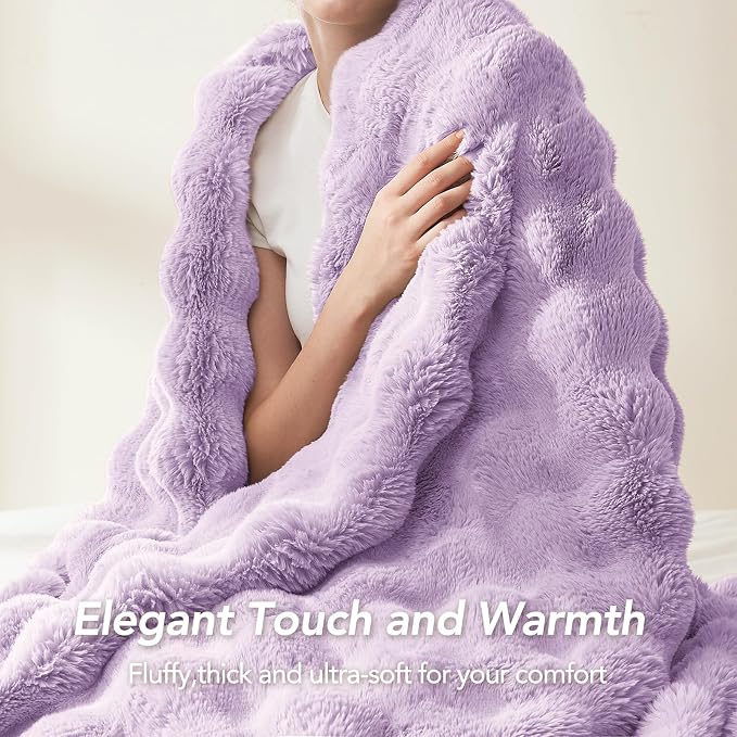 L'AGRATY Faux Rabbit Fur Throw Blanket for Couch, 90'' x 90'', Purple | Soft Cozy Bubble Fluffy Blanket for Sofa Bed, Thick Warm Plush Fuzzy Throw for Room Home Decor, Luxury Gift for Women Mom