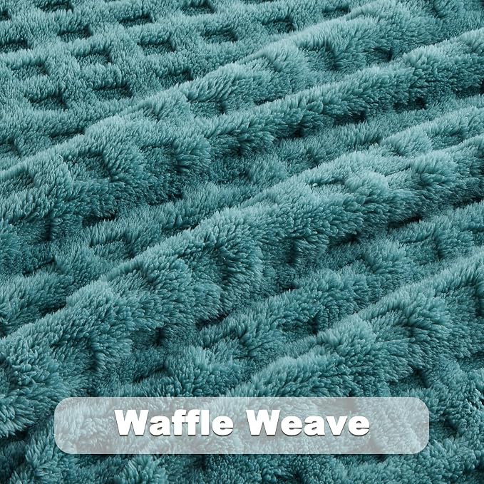 NEWCOSPLAY 3D Waffle Checkered Flannel Twin Blanket, Light Teal, 60"x80" | Super Soft Cute Lightweight Decorative Premium Silky Fleece Blanket for Couch Sofa Bed, Gift for Women Men, All Season Use